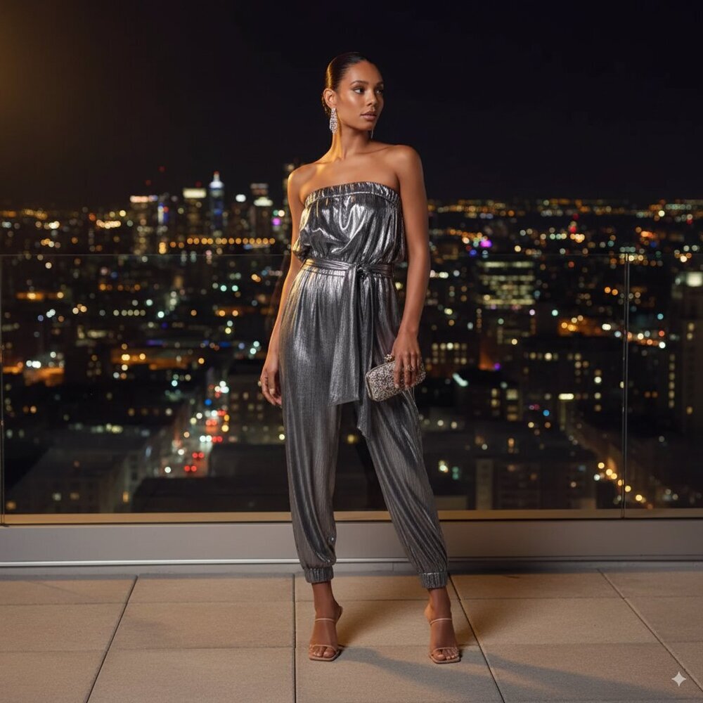 Elliatt Amayah Gunmetal Metallic Jumpsuit Size Small NWT